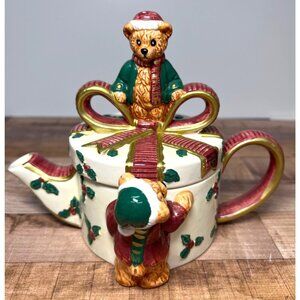 Ceramic Teddy Bear Christmas Teapot With Gift Design